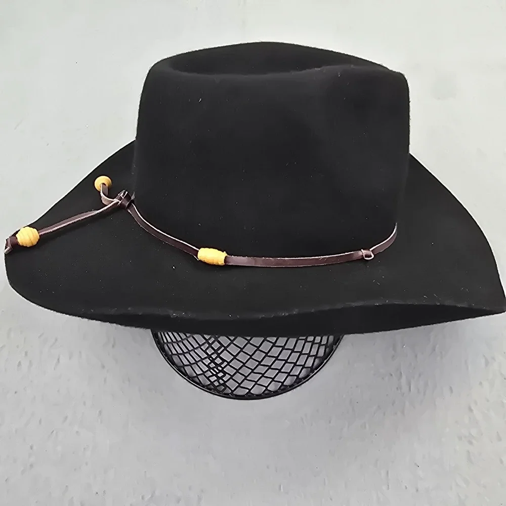 Cavalry Hat Unisex One Size Black Wool Pinched Crown Wide Brim Western Cord Cap